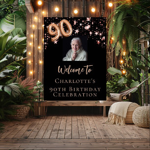 Poster 90e anniversaire noir rose or photo star accueil