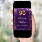 Poster 90e anniversaire violet mousseux bienvenue