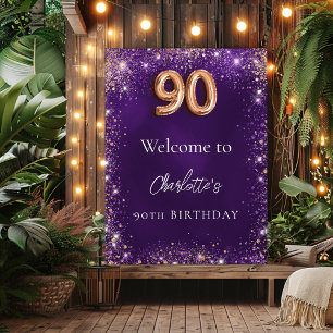 Poster 90e anniversaire violet mousseux bienvenue