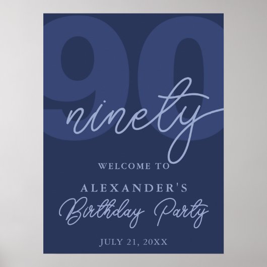 Poster 90th Birthday Modern Minimalist Navy Welcome Sign (Devant)