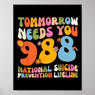 Poster 988 Prévention du suicide Restez demain Besoin de