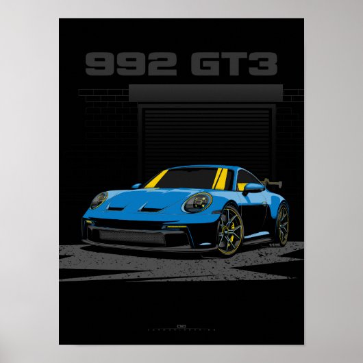 Poster 992 GT3 Illustration bleue (Devant)