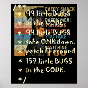 Poster 99 Bugs In  Code Software Funny Engineer Tester