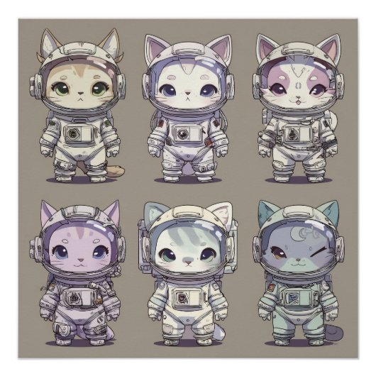 Poster 9 Chibi Astronaut Kittens Space Crew (Devant)