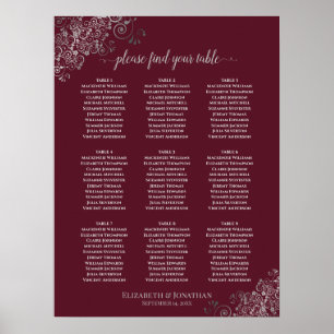 Poster 9 Table Lacy Mariage Argent Plat Burgundy