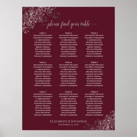 Poster 9 Table Lacy Mariage Argent Plat Burgundy (Devant)