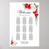 Poster 9 Table Rouge Blanche Rose Florale Plan de Table (Devant)