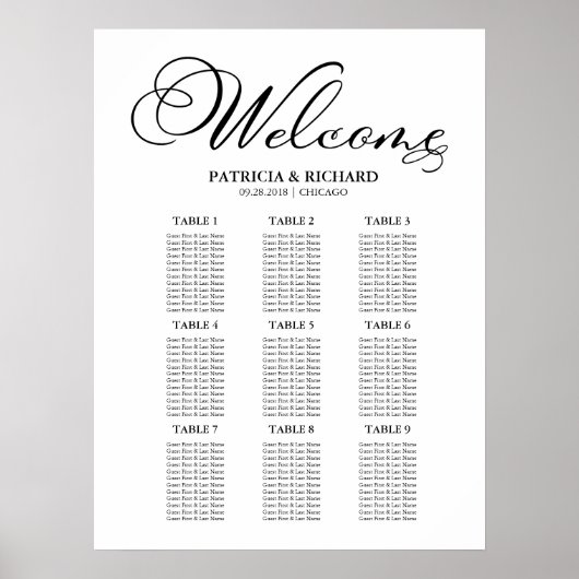 Poster 9 Tableaux Carte Mariage Carte graphique simple (Devant)