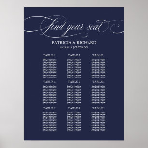 Poster 9 Tableaux Marine Bleu Élégant Mariage Seating Cha