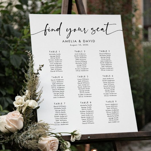 Poster 9 Tables Trouvez votre place Plan de table