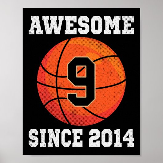 Poster 9e anniversaire Basketball Lover 9 ans Vintage (Devant)