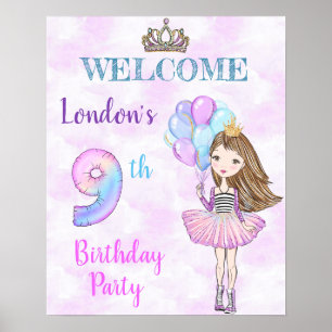 Poster 9e anniversaire fille Princesse Lavande Turquoise