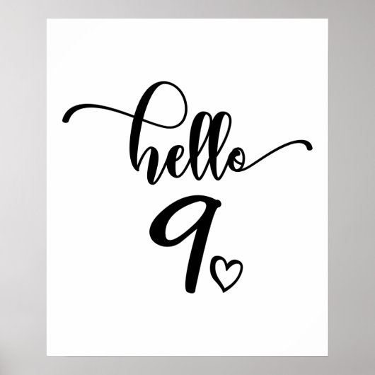 Poster 9e anniversaire filles Bonjour neuf mignonne 9 ans (Devant)