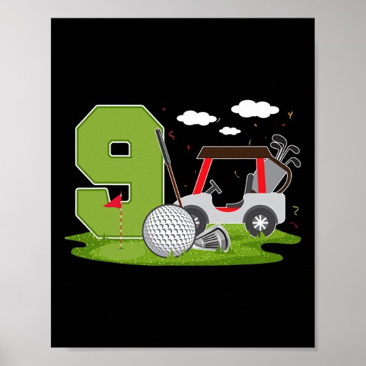 Poster 9e Anniversaire Golf 9 Anniversaire Fête Golfe (Devant)