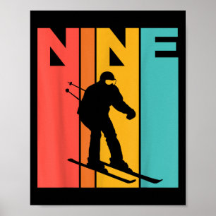 Poster 9e anniversaire Retro Ski 9 ans Garçons Anniversai