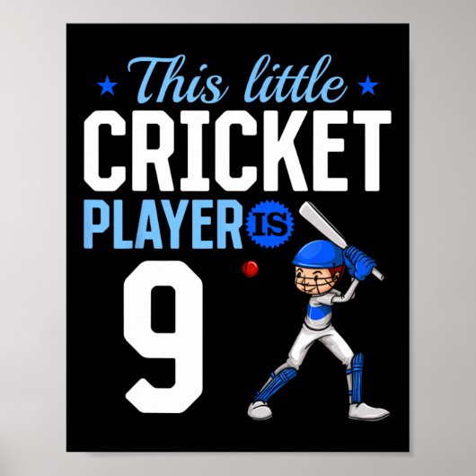 Poster 9th Birthday Cricket Player  (Devant)