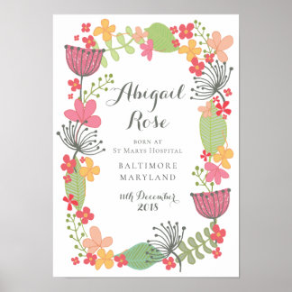 Poster A3 Annonce Naissance Bébé Fille Cadeau Souvenir