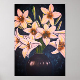Poster A3 Belles Fleurs blanches acrylique Peinture Impri