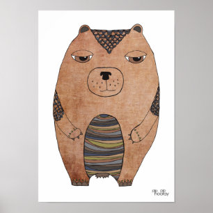 Poster A3 Modern Brown Bear Kids Art Illustration