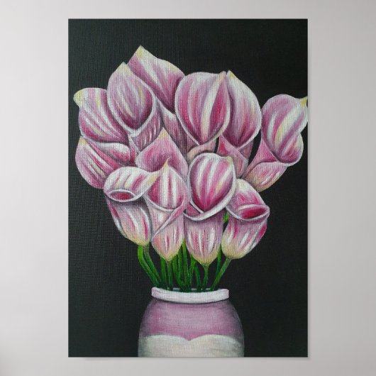 Poster A4 Belles Fleurs roses Painage acrylique Imprimer (Devant)