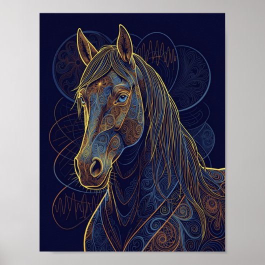 Poster A blue fractal horse dreams (Devant)