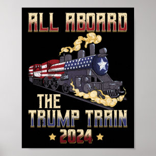 Poster À bord du Trump Train 2024 American Flag 1