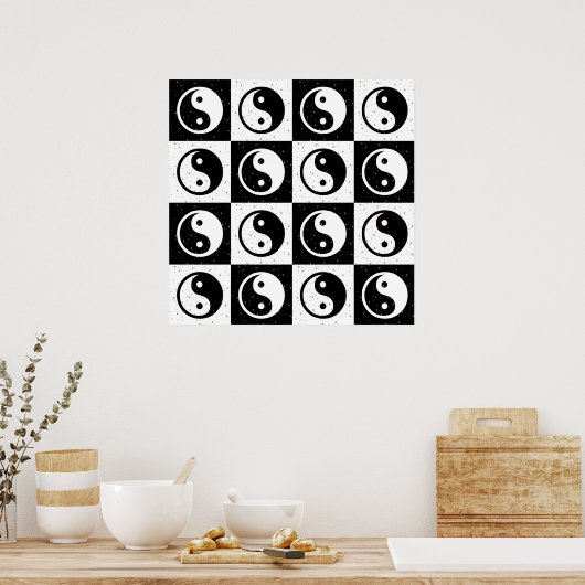 Poster À damiers blanc noir Yin-yang Zen Block Imprimer (Cuisine)