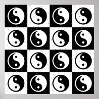 À damiers blanc noir Yin-yang Zen Block Imprimer
