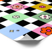 Poster À damiers coloré rétro marguerite (Coin)