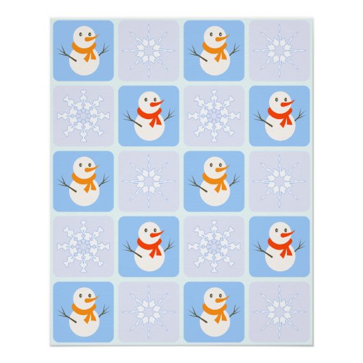 Poster À damiers hiver bonhomme de neige motif et flocons (Devant)