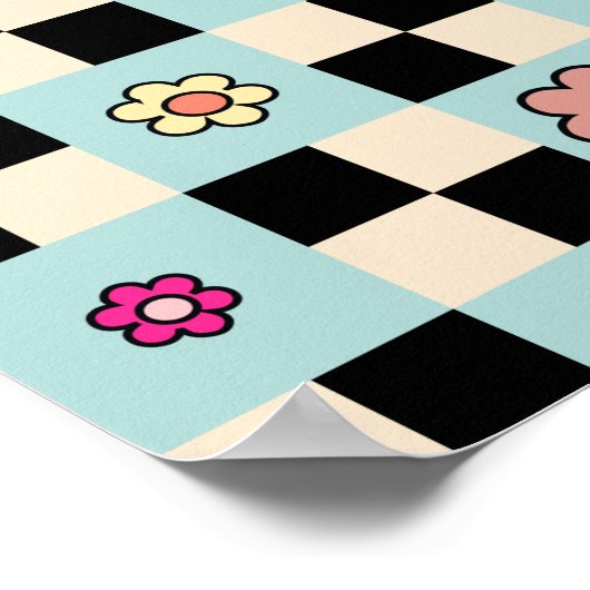 Poster à damiers Motif de fleurs - Vérification rétro (Coin)