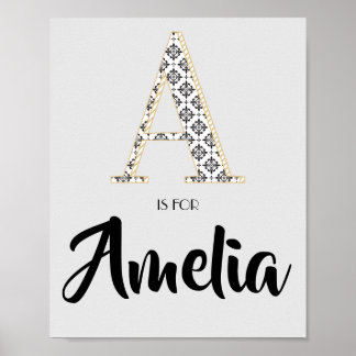 Poster A est pour Amelia Classique Texte Moderne Nom Pers