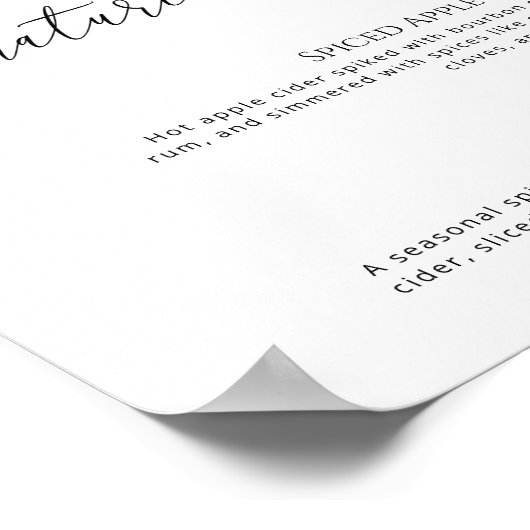 Poster À feuillage persistant Signature boissons mariage (Coin)