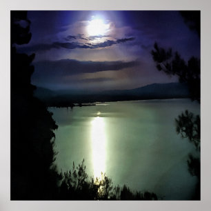 Poster A Full Moon Reflecting On The Aegean Nautical Art