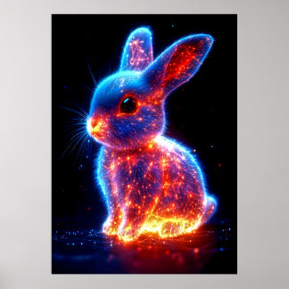 Poster A glowing rabbit is depicted with vibrant blue and
