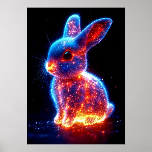 Poster A glowing rabbit is depicted with vibrant blue and (Devant)
