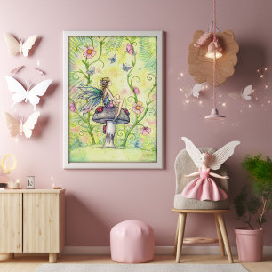 Poster A Happy Place Flower Fairy and Butterflies Art
