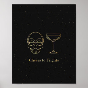 Poster À la santé de Frights, ligne d'art en or crâne imp