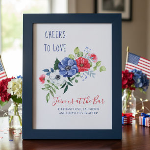 Poster À la santé de l'amour rouge blanc et bleu panneau