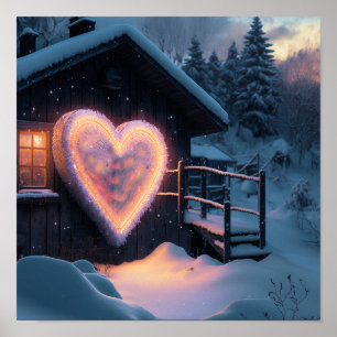 Poster A Large Heart Shape Sign before a Country House