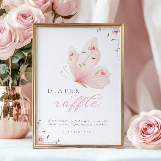 Poster A Little Butterfly Diaper Raffle Table Sign