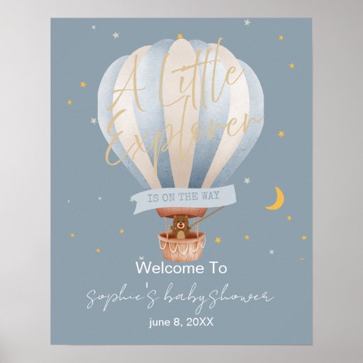 Poster A Little Explorer Hot Air Balloon Welcome Sign (Devant)