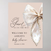 Poster A Little Pearl Beige Bow Baby Shower Welcome  (Devant)