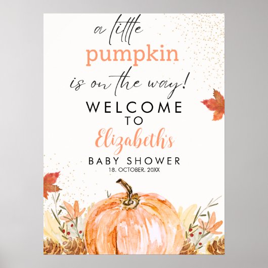 Poster A Little Pumpkin is on her Way, Baby Shower (Devant)
