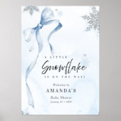 Poster A little Snowflake Blue Bow Glitter Baby Shower (Devant)