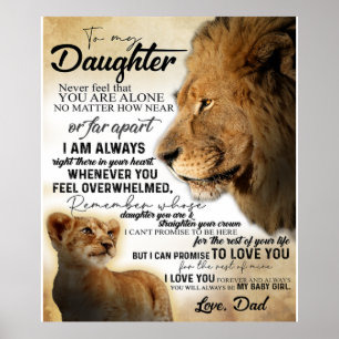 Poster À Ma Fille Lion Famille Cadeau, Fille Anniversaire