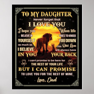 Poster À Ma Fille Lion Famille Cadeau, Fille Anniversaire