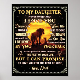 Poster À Ma Fille Lion Famille Cadeau, Fille Anniversaire