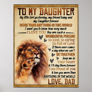 Poster À Ma Fille Lion Famille Cadeau, Fille Anniversaire