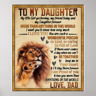 Poster À Ma Fille Lion Famille Cadeau, Fille Anniversaire